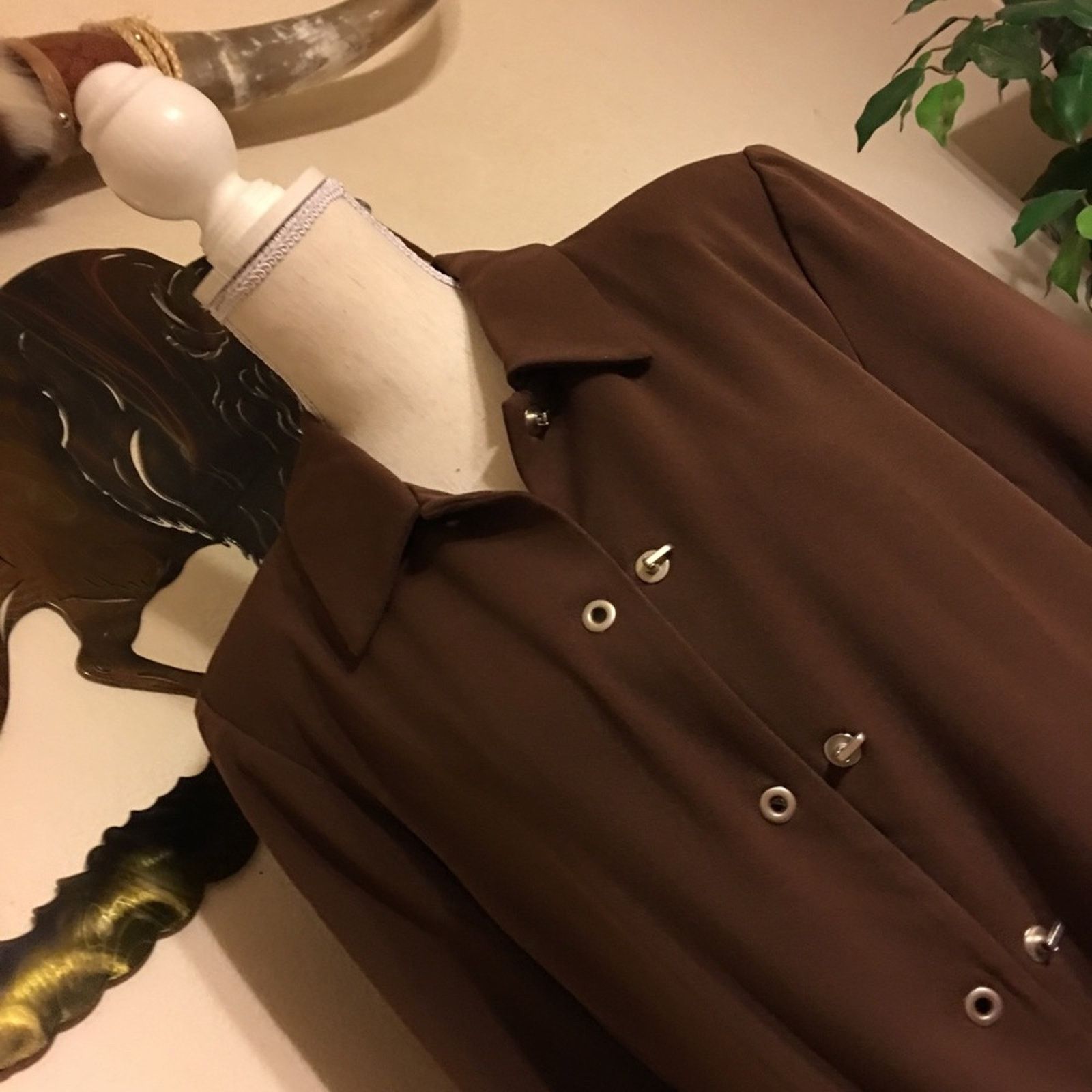 Other Dialogue brown lined jacket snap buttons front Size XL / US 12-14 / IT 48-50 - 2 Thumbnail