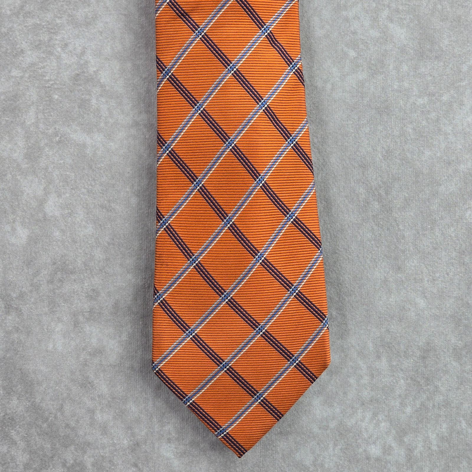 Chaps Chaps Orange Blue Plaid Tartan Stripe 100% Silk Neck Tie Size 32 - 1 Thumbnail