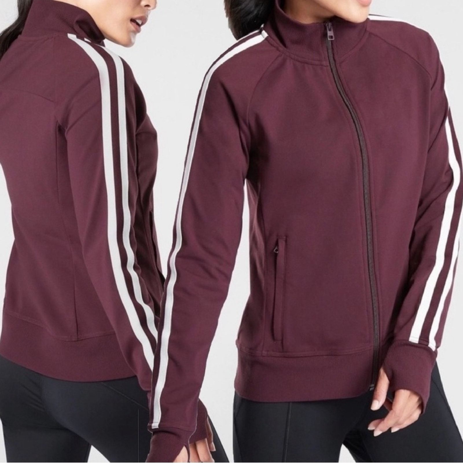 Athleta Athleta Circa Track Jacket in burgundy with White Stripes. S Size S / US 4 / IT 40 - 2 Thumbnail