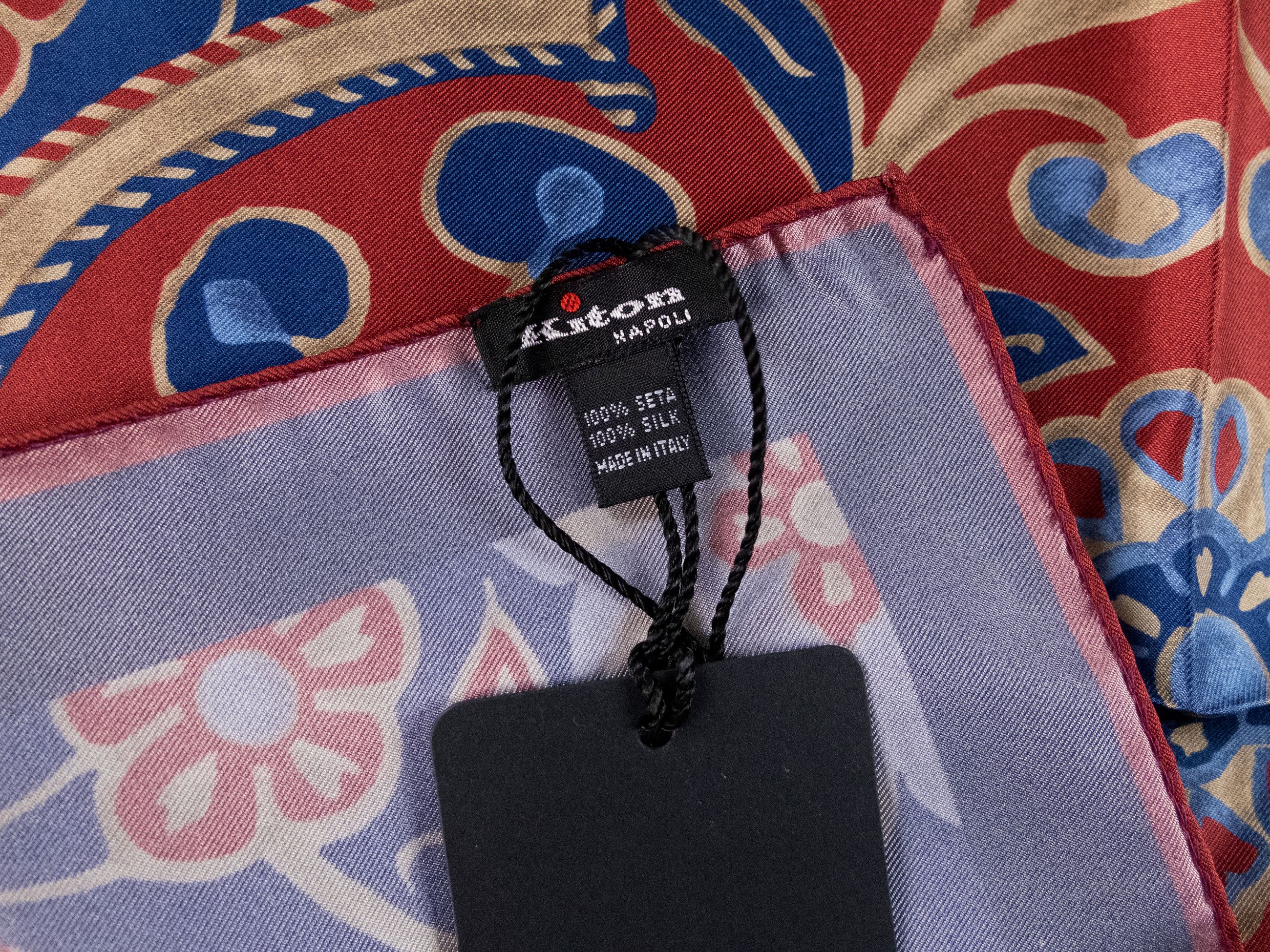 Kiton KITON Napoli navy blue & red floral print silk pocket square Size ONE SIZE - 3 Thumbnail