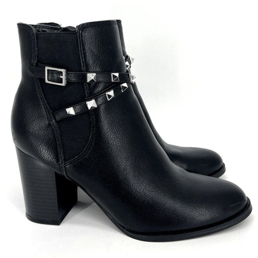 Nine West NINE WEST Black Faux Leather Donda Silver Stud Ankle Boots Size US 8.5 / IT 38.5 - 1 Thumbnail