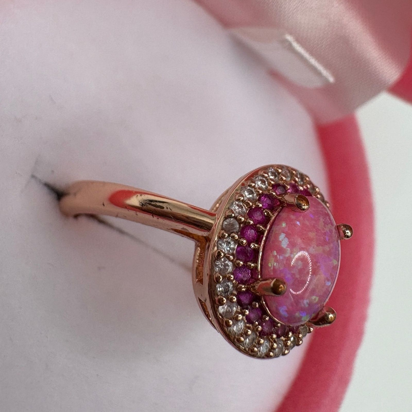 Other Rose Gold Synthetic Pink Opal Halo Ring - Size 7 Statement Size ONE SIZE - 4 Thumbnail