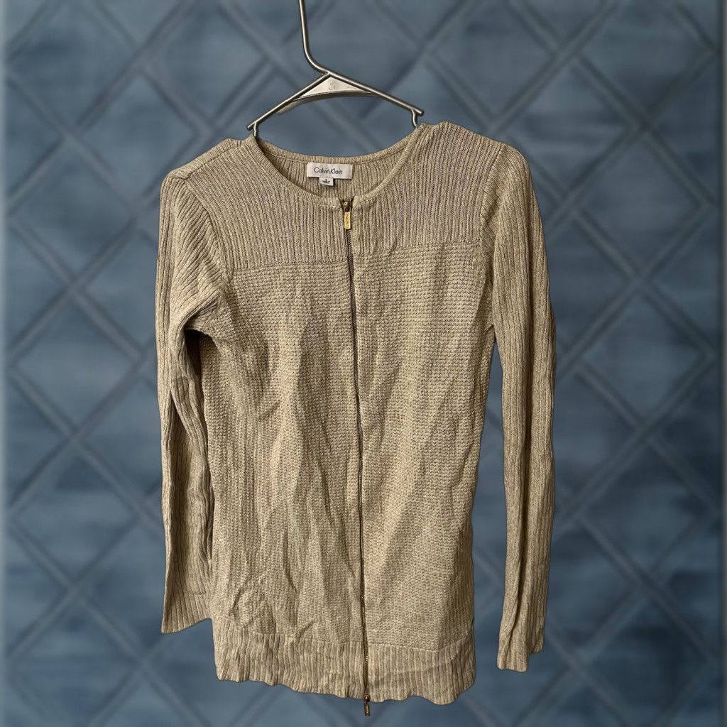 Calvin Klein Calvin Klein Cardigan Womens Small Ribbed Full Zipper Long Sleeve Soft Brown Size S / US 4 / IT 40 - 1 Thumbnail