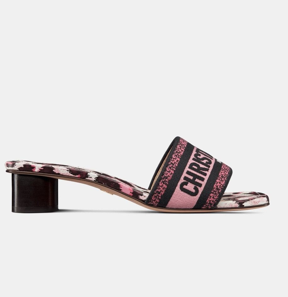 Dior Dior DWAY HEELED SLIDE Deep Fuchsia Mizza Embroidered Cotton Size US 10 / IT 40 - 3 Thumbnail