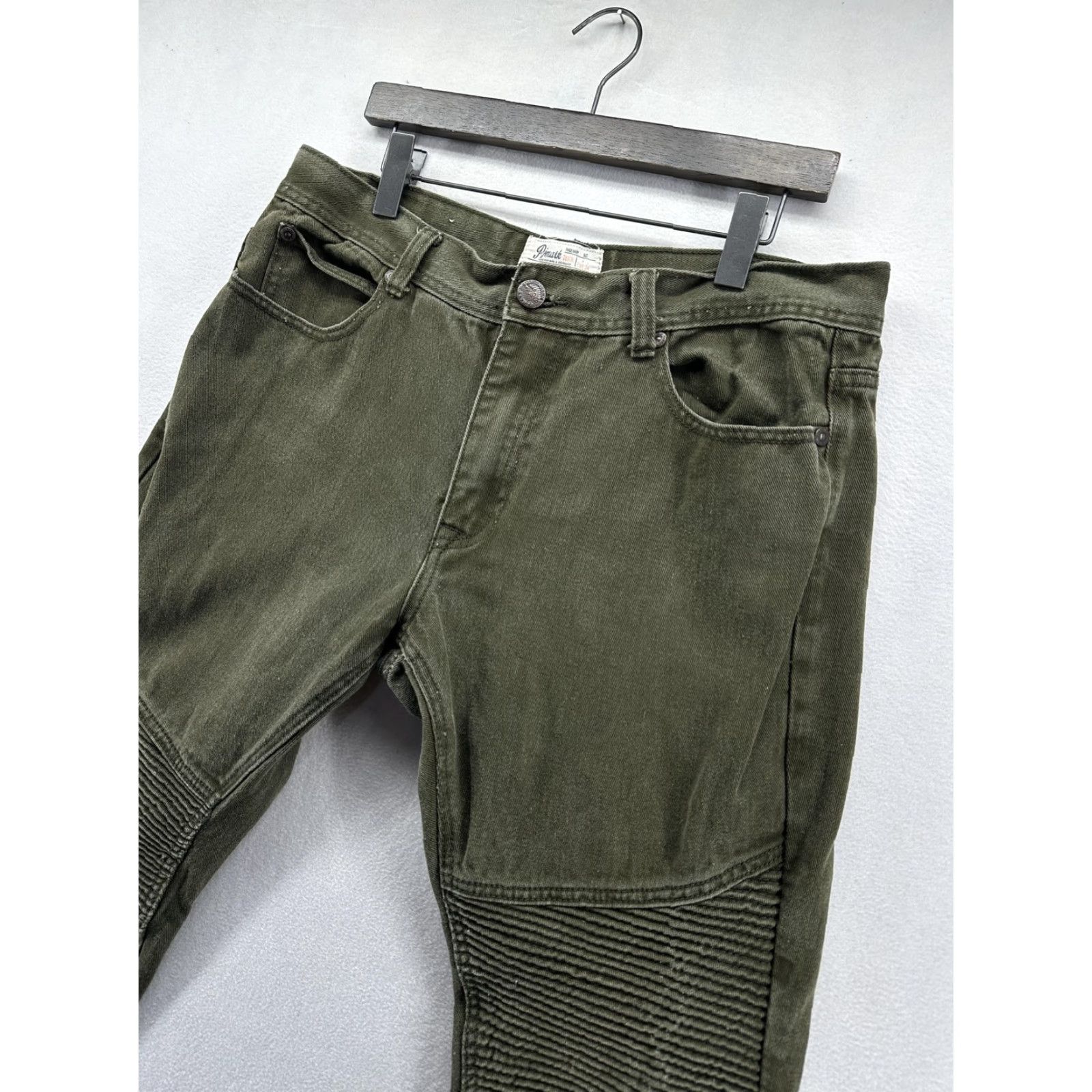 Denime Pimark Jeans Mens 30x34 Green Taper Denim Moto Biker Ribbed Knee Pants Shirt? Size US 30 / EU 46 - 2 Thumbnail