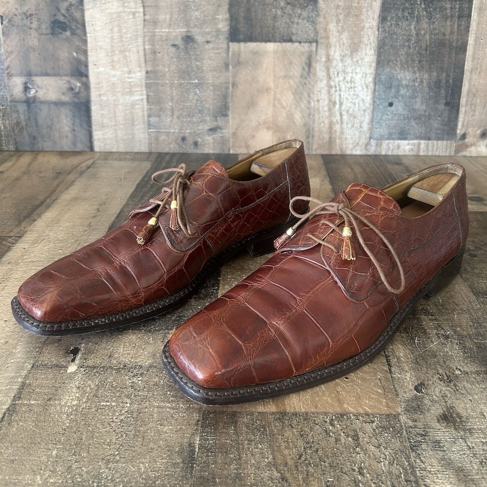 David Eden David Eden Square Toe Alligator Oxford Dress Shoes Mens 12 Size US 12 / EU 45 - 12 Thumbnail
