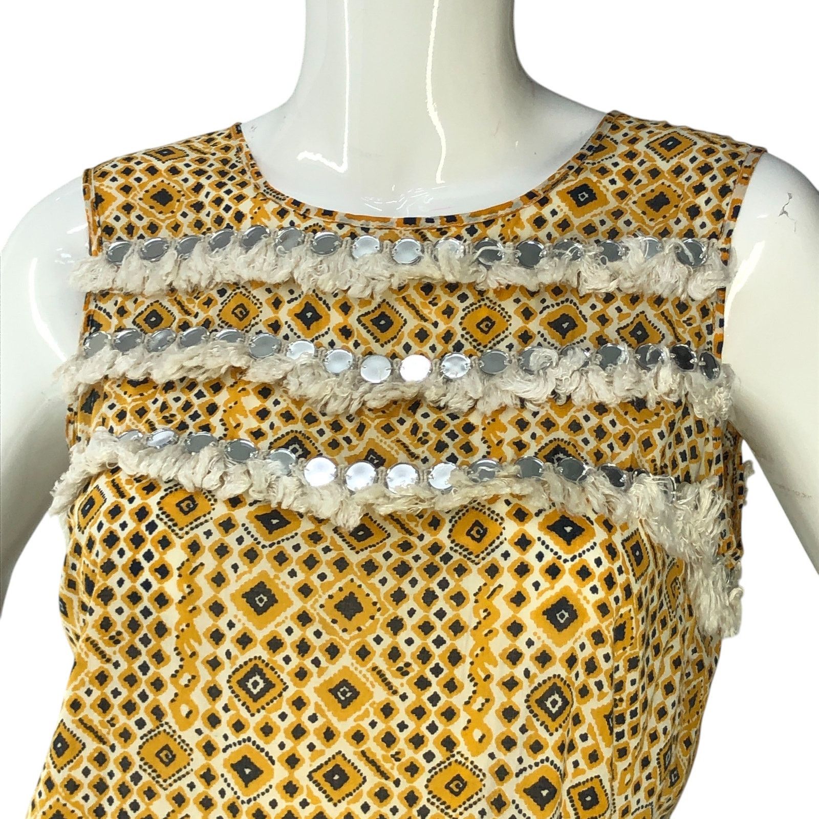 Tory Burch Tory Burch Size 6 Top Embellished Fringe Sleeveless Yellow Size M / US 6-8 / IT 42-44 - 2 Thumbnail