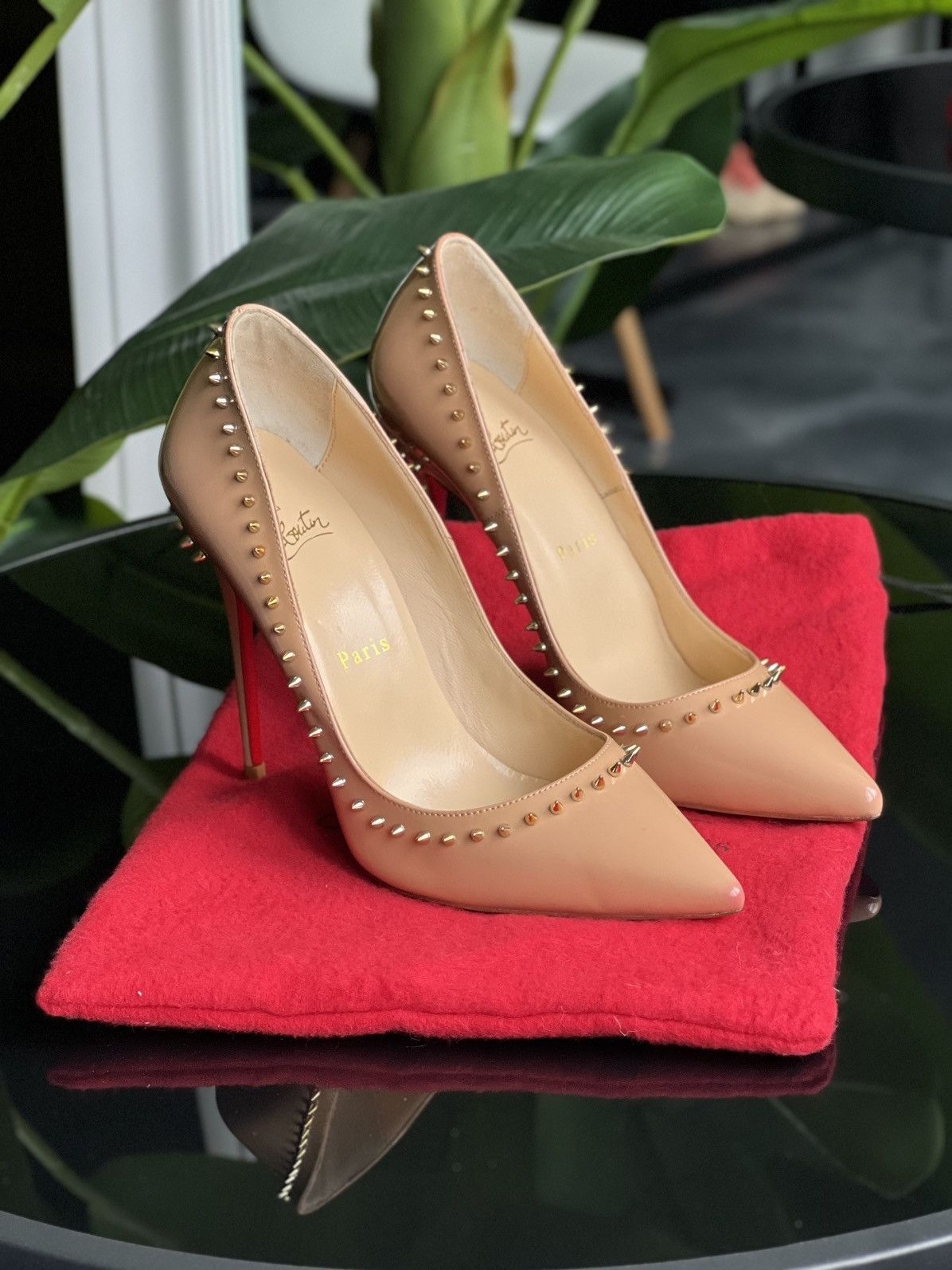Christian Louboutin Christian Louboutin Nude Patent Spiked Heels Size 37 Size US 7 / IT 37 - 1 Thumbnail