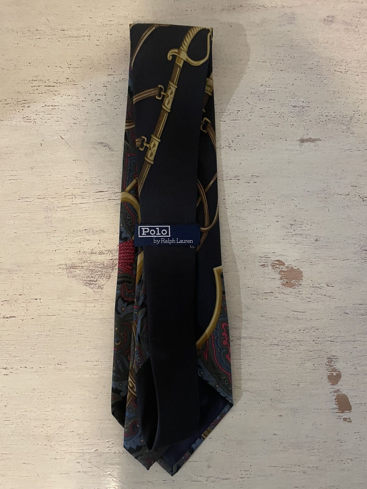 Polo Ralph Lauren × Vintage Rare Paisley-Polo Player Print Silk Tie Size ONE SIZE - 6 Thumbnail