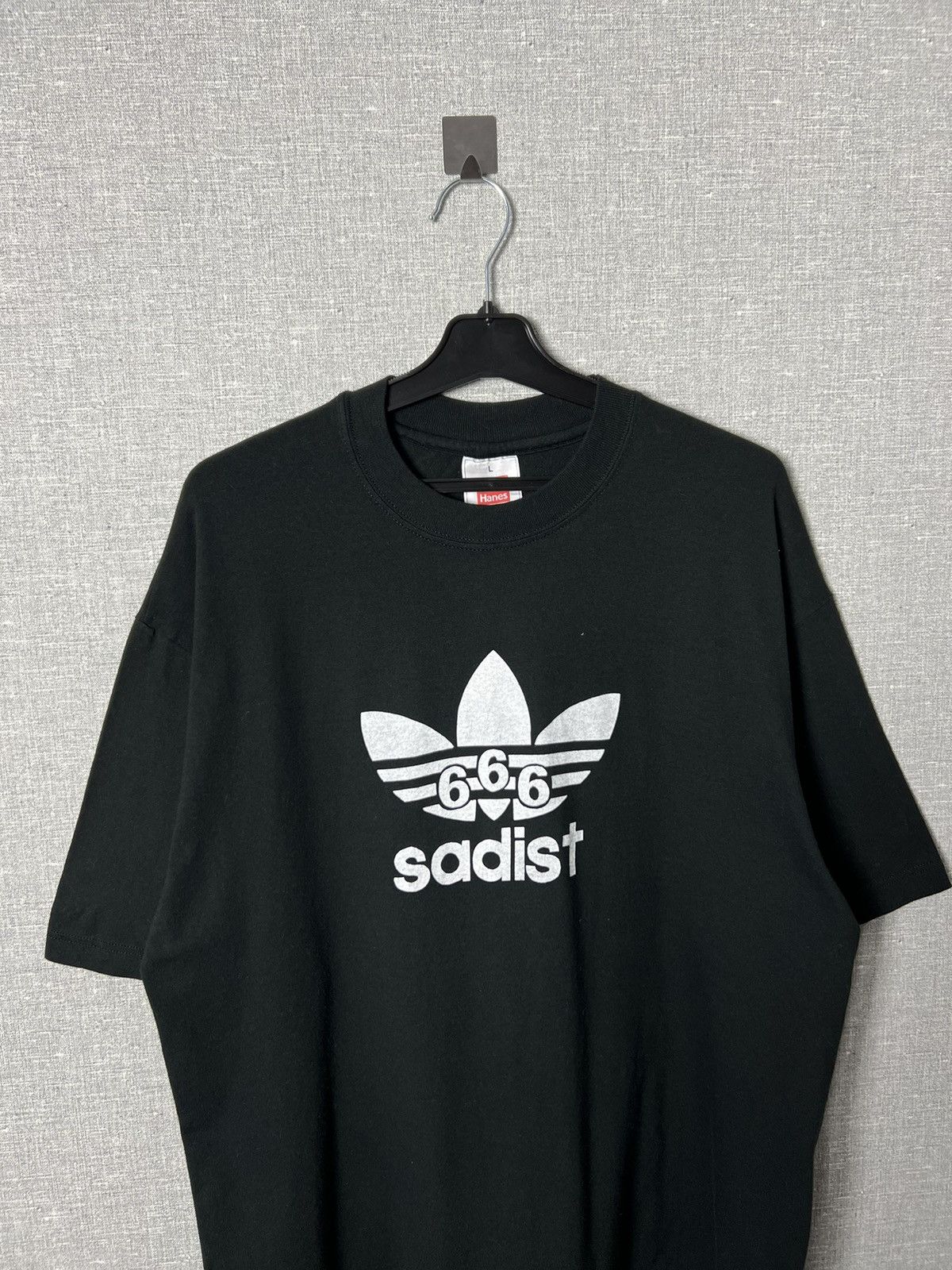 Vintage 90s 666 Sadist Adidas Trefoil Logo Tee Archaic Smile