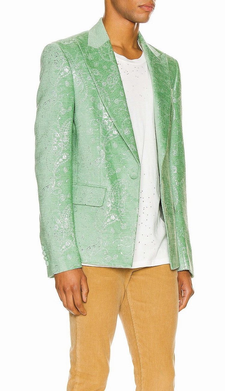 Amiri AMIRI PALE LIME VELVET JACQUARD PAISLEY LUREX TUXEDO JACKET Size 50R - 11 Thumbnail