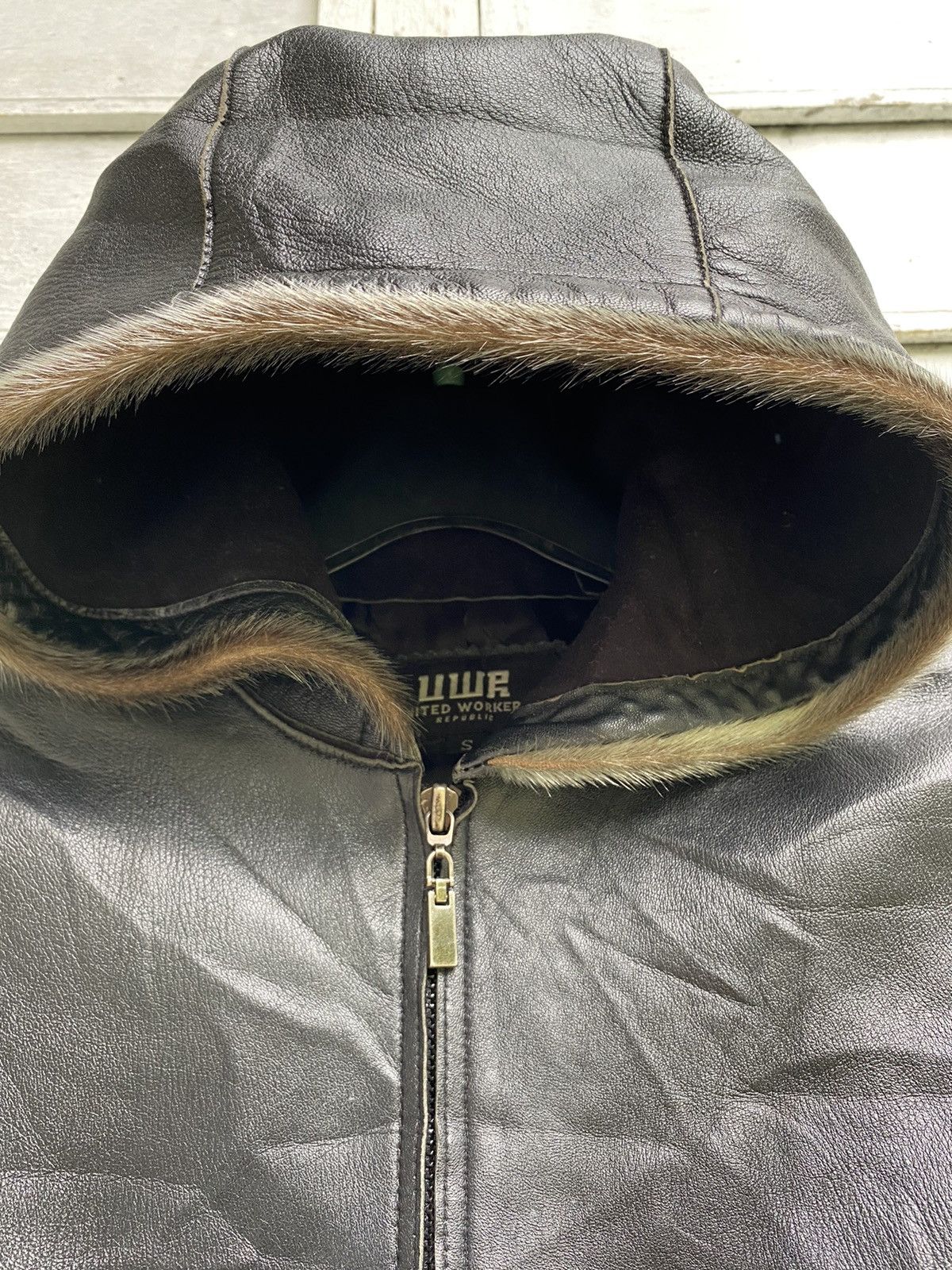 Genuine Leather United Worker Republic (UWR) Fur Lining Leather Hoodie JKT Size US S / EU 44-46 / 1 - 5 Thumbnail