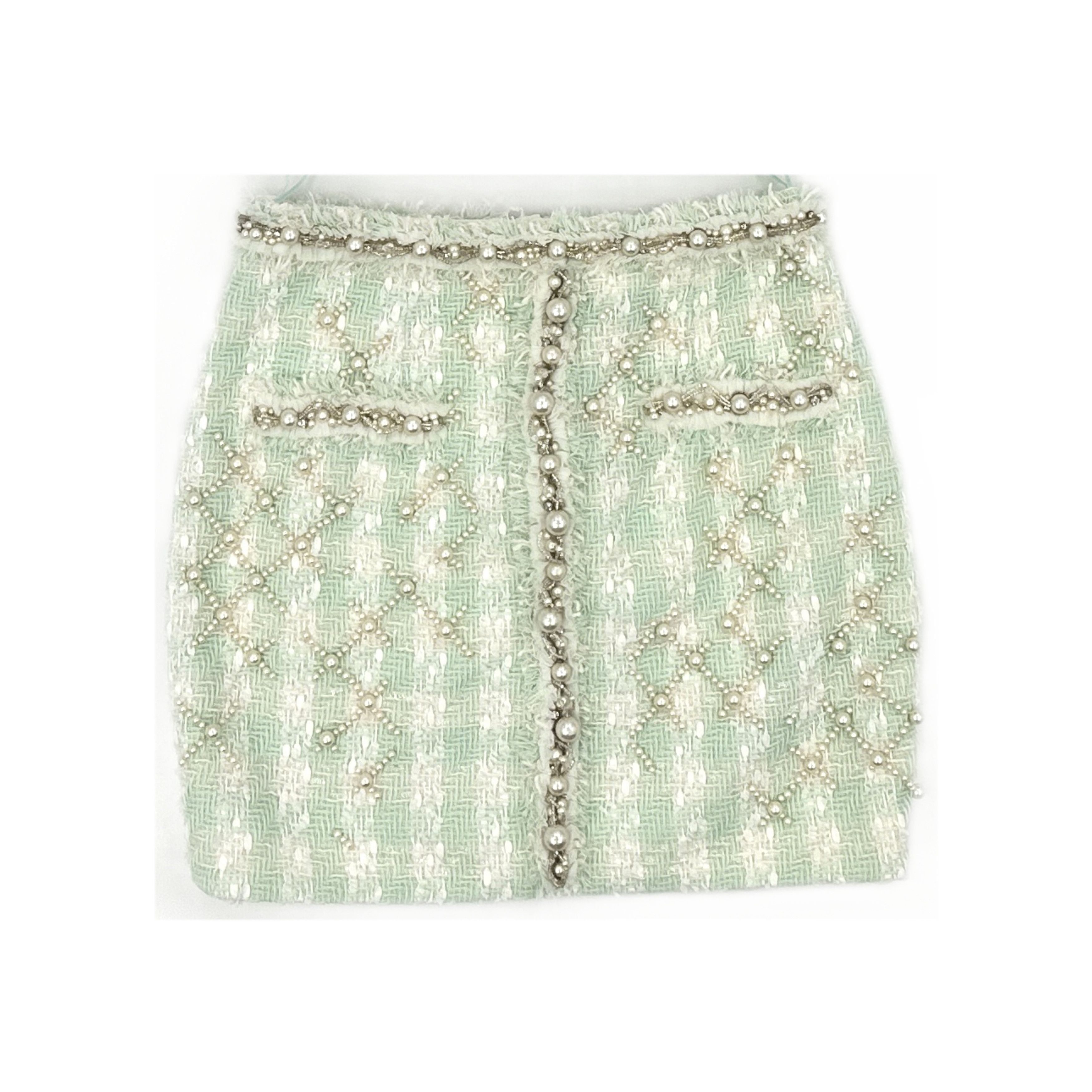 Balmain Balmain Pearl Embellished Tweed Mini Skirt Size 38 Size 27" / US 4 / IT 40 - 1 Thumbnail