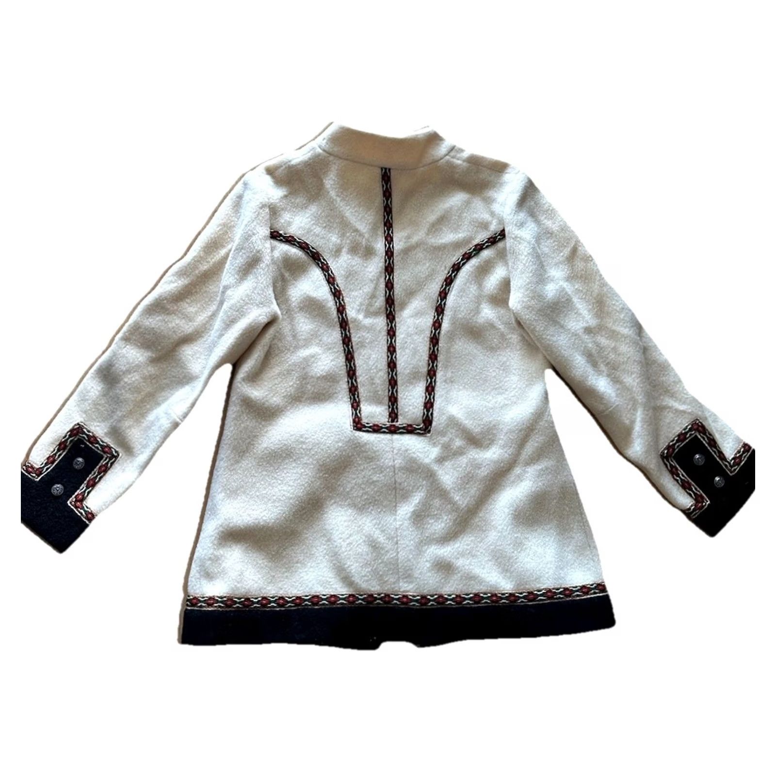 Vintage VINTAGE Evebofoss Firda Nordic Wool Sweater Cardigan Jacket Pewter Clasps Norway Jacket Womens S Ivory Cream Red Green Size S / US 4 / IT 40 - 2 Thumbnail
