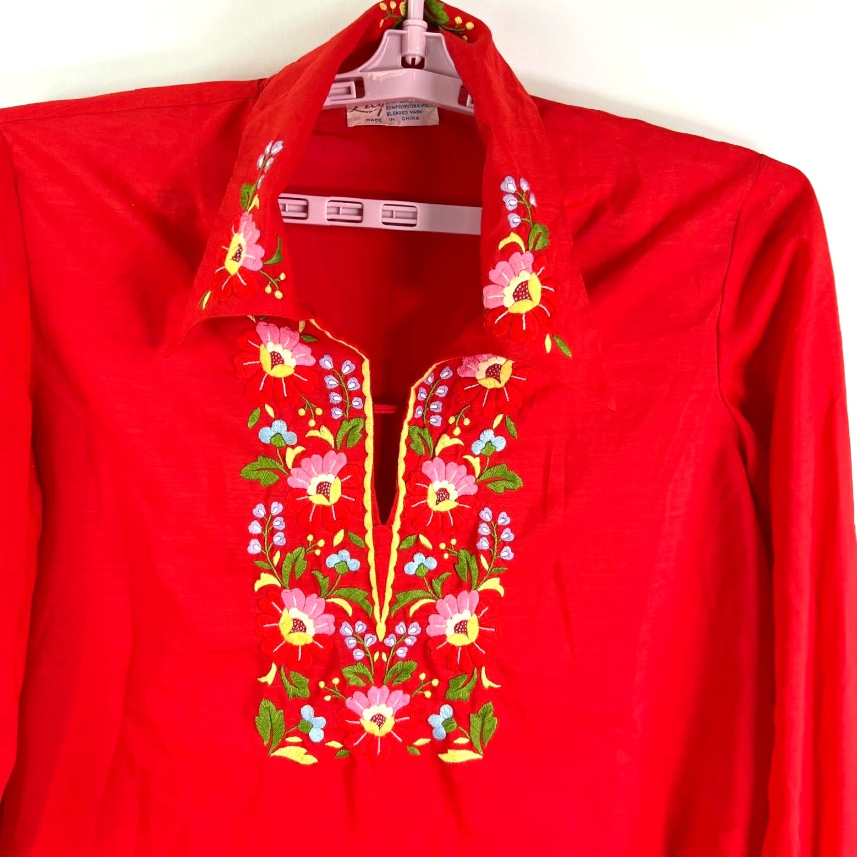Vintage Vintage Lily Floral Blouse V Neck Embroidered Bell Sleeve Womens L Orange Shirt / Top Size L / US 10 / IT 46 - 3 Thumbnail