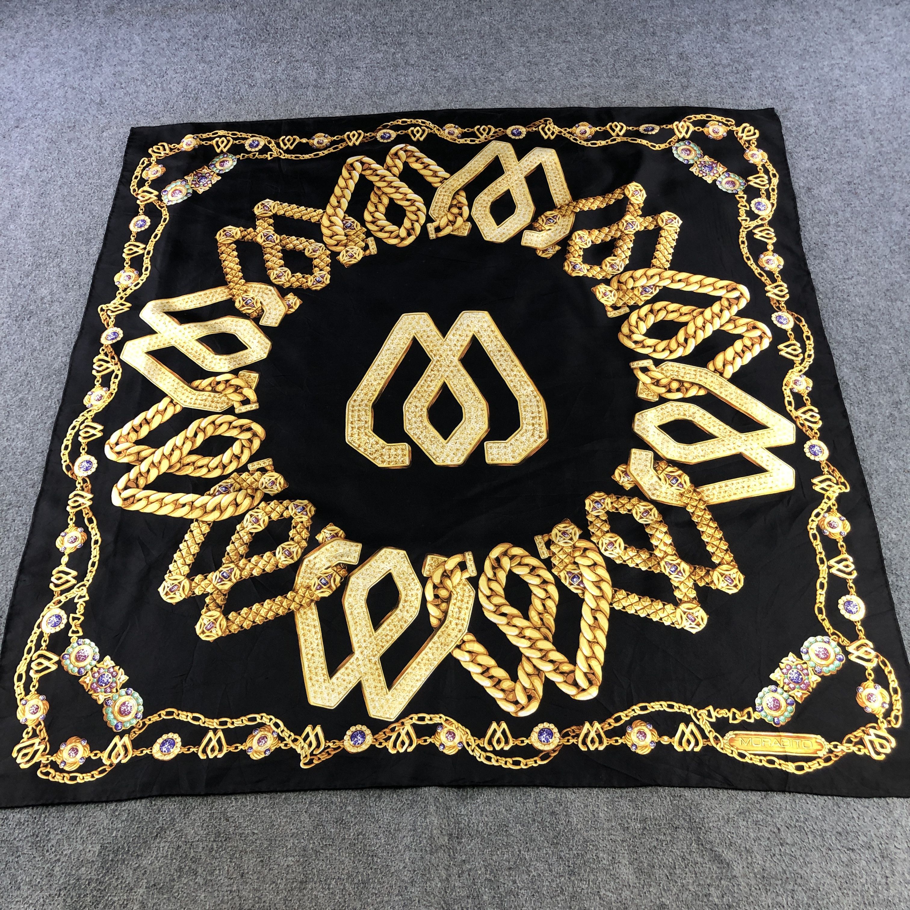 Vintage Pascal Morabito Gold Chains Hand Rolled Silk Scarf M1320 Size ONE SIZE - 2 Thumbnail