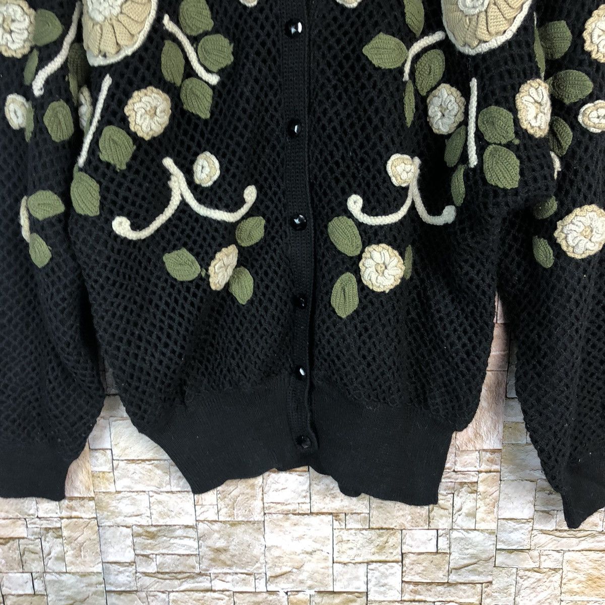 Vintage June Bride Black crochet art Cardigan knitted vintage #A371 Size M / US 6-8 / IT 42-44 - 6 Thumbnail