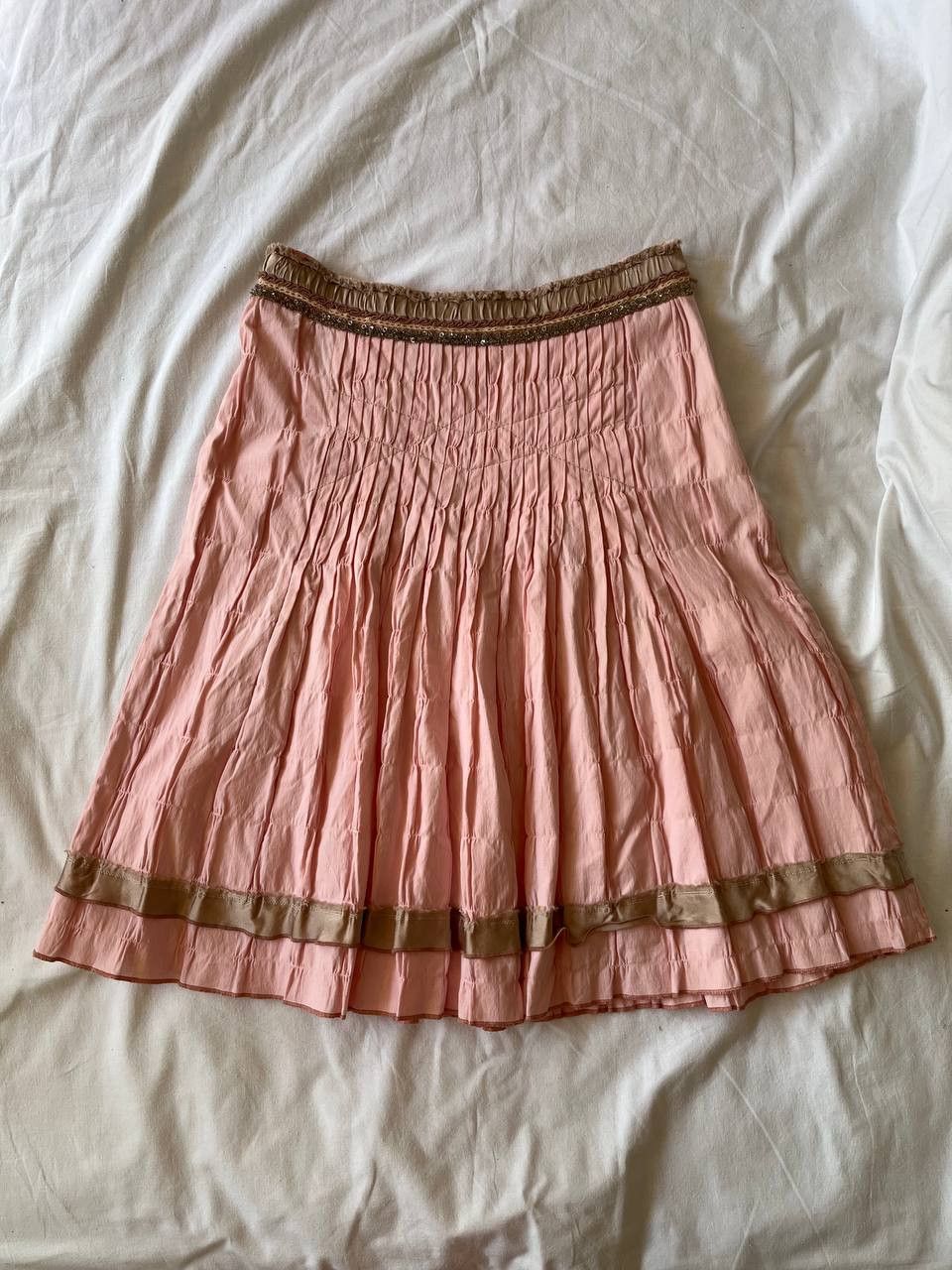 Other × Vintage Schumaher pink cotton pleated beaded knee length skirt Size 28" / US 6 / IT 42 - 1 Thumbnail
