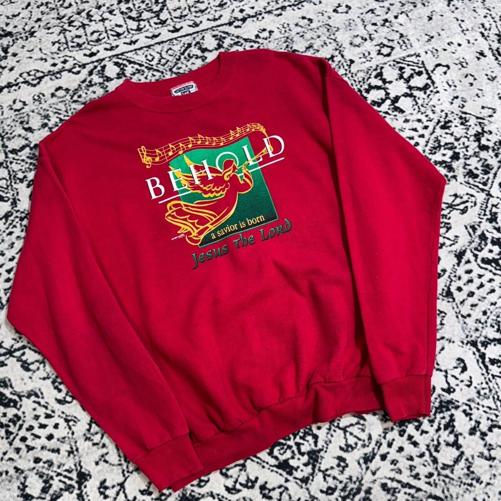 Lee × Vintage Lee Red Cotton Crewneck XL Behold Jesus Is King Baptist 90s Size US XL / EU 56 / 4 - 3 Thumbnail