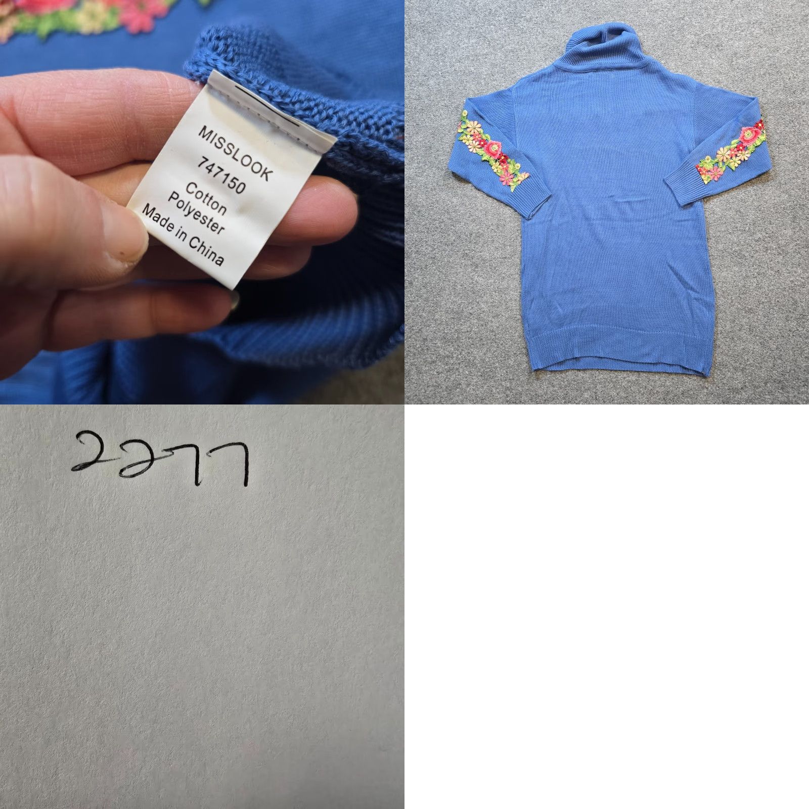 Vintage Misslook Sweater XL Womens Blue Flowers Turtleneck Knit Long Sleeve Capsule Size XL / US 12-14 / IT 48-50 - 8 Thumbnail