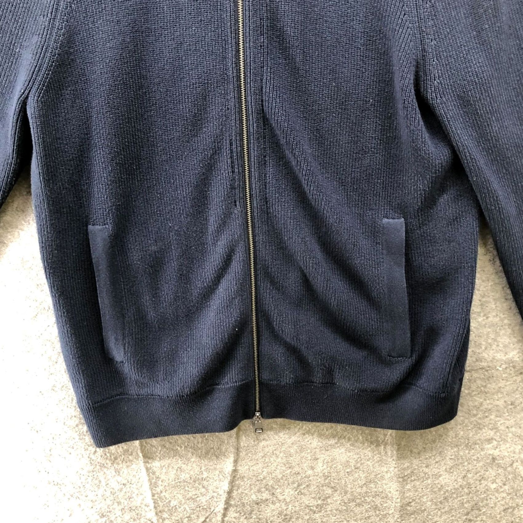 Banana Republic Banana Republic Full Zip Sweater Mens L Navy Blue Supima Cotton Blend Knit Band Collar Casual Fall Winter Mens L Blue Satin Not Applicable Size US L / EU 52-54 / 3 - 4 Thumbnail