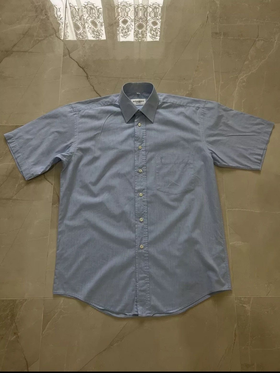 Vintage × Yves Saint Laurent VTG shirt Yves Saint Laurent blue short sleeve Size US M / EU 48-50 / 2 - 1 Thumbnail