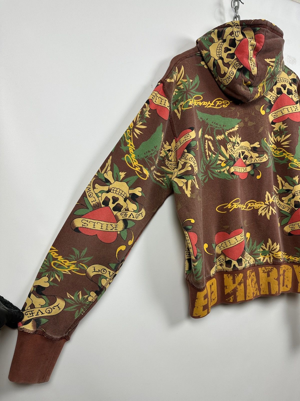 Ed Hardy Vintage Ed Hardy Skull Heart Tattoo AOP Brown Zip Up Hoodie Size US XL / EU 56 / 4 - 20 Thumbnail