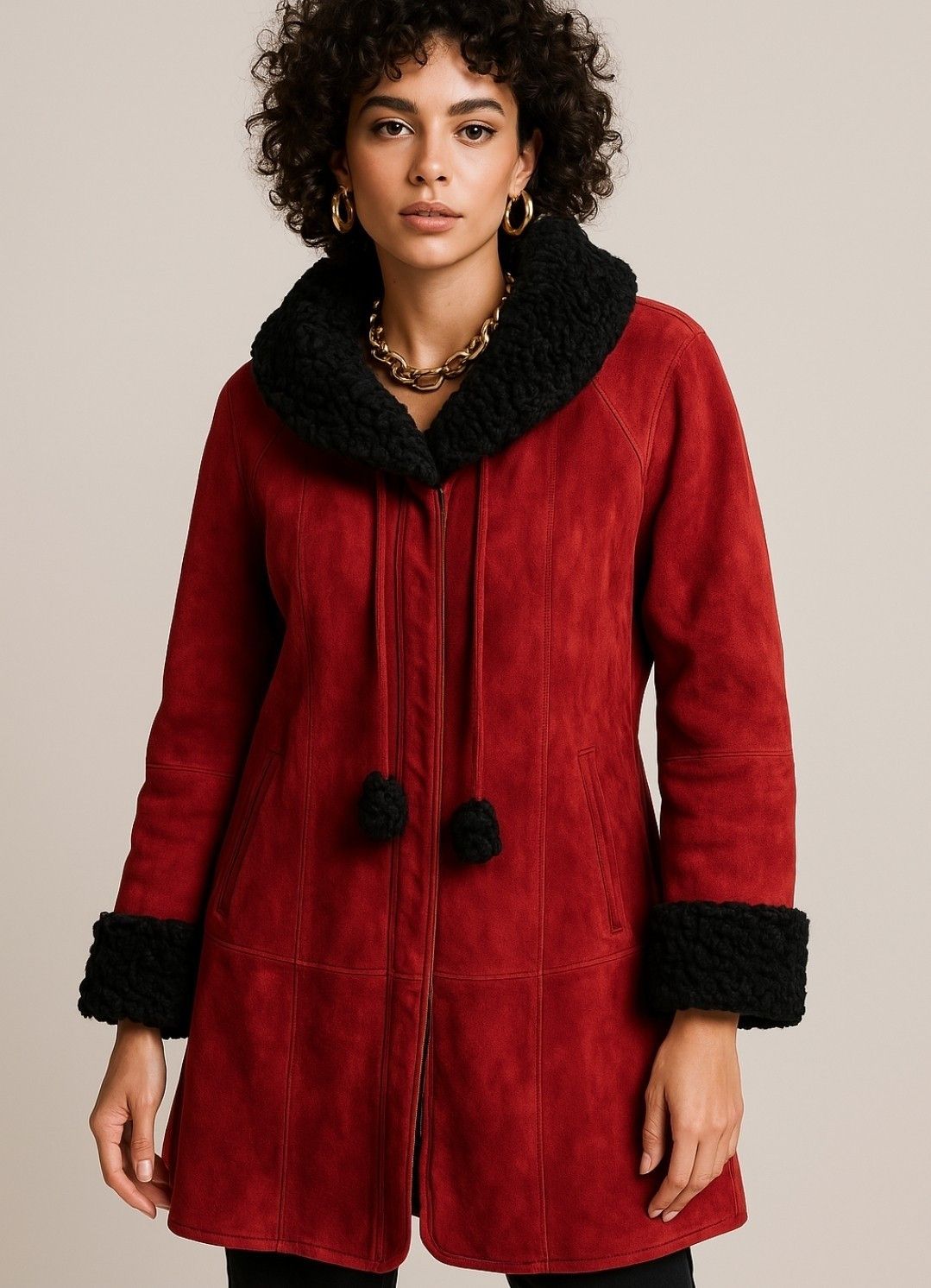 Other Vintage Suede Coat with Black Fur Trim Winter Jacket Size L / US 10 / IT 46 - 21 Thumbnail