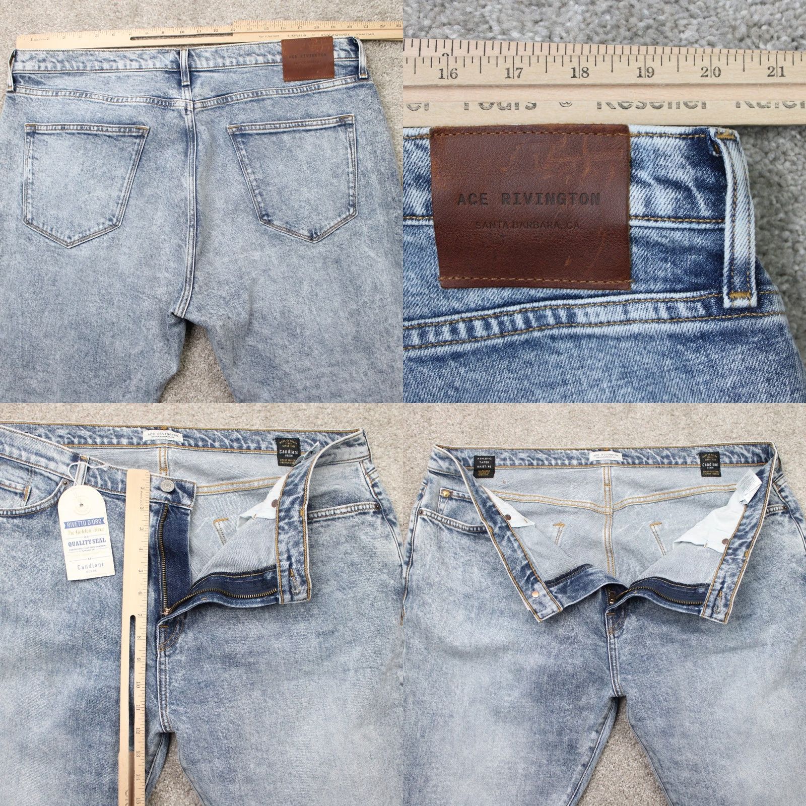Denime Ace Rivington Jeans Mens 40x32 Blue NWT Athletic Taper Denim 5-Pocket Button Zip Size US 40 / EU 56 - 8 Thumbnail