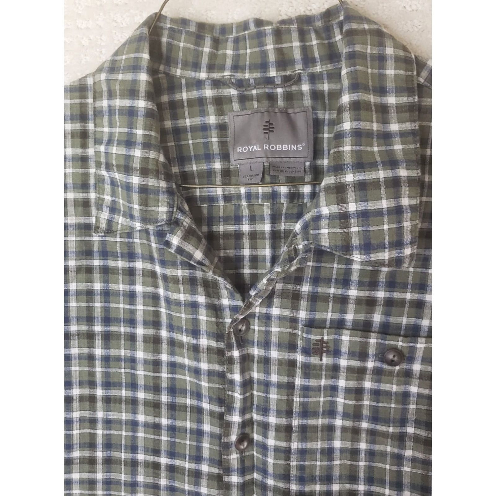 Royal Robbins VINTAGE Royal Robbins Men's Shirt Plaid Button-Front Short Sleeve Green Khaki White Regular L Size US L / EU 52-54 / 3 - 4 Thumbnail