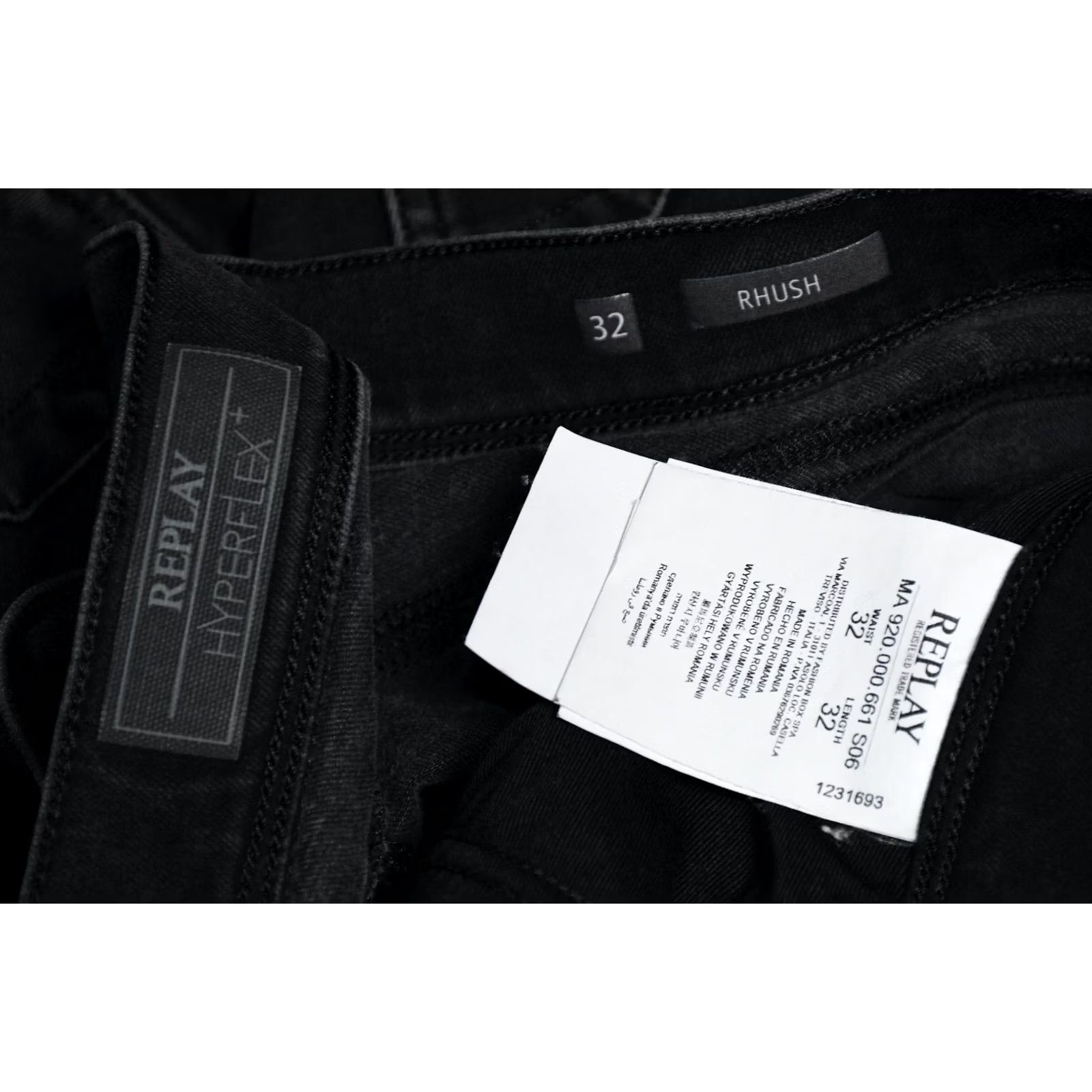 Replay REPLAY HYPERFLEX RHUSH Jeans Slim Men W32 L32 Black Skinny 32in Inseam 80% Cotton 13% Polyester 7% Elastane Slim Fit Tailored Vintage N/A Size US 32 / EU 48 - 6 Thumbnail