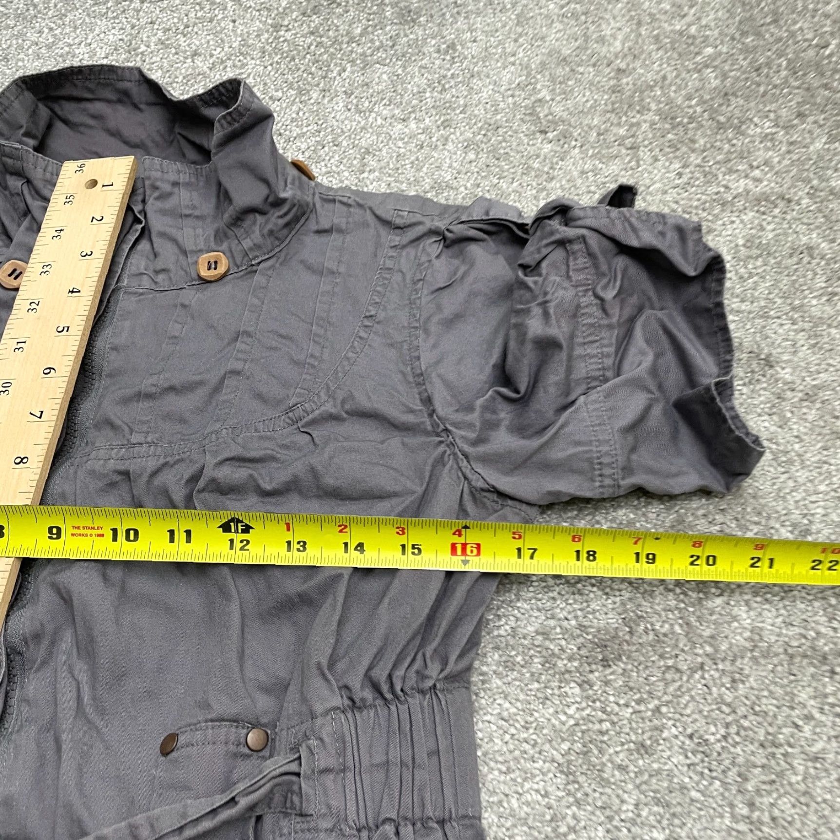 Vintage LAST KISS Jacket Womens L Gray Full Zip Belted Pockets Short Sleeve Casual Mid-Length All Seasons Size 36" / US 14 / IT 50 - 7 Thumbnail