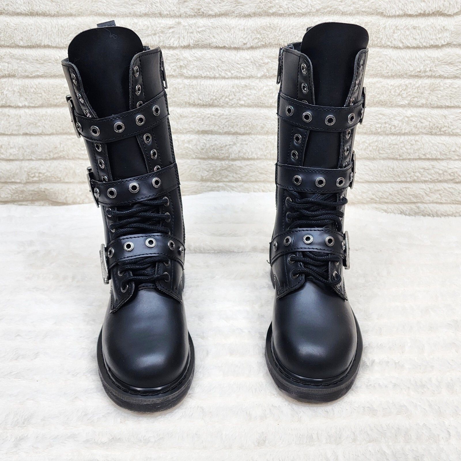 Demonia Cult DEMONIA Bolt 330 Goth Combat Biker Ankle Boots Black Matte M Size US 6 / EU 39 - 6 Thumbnail