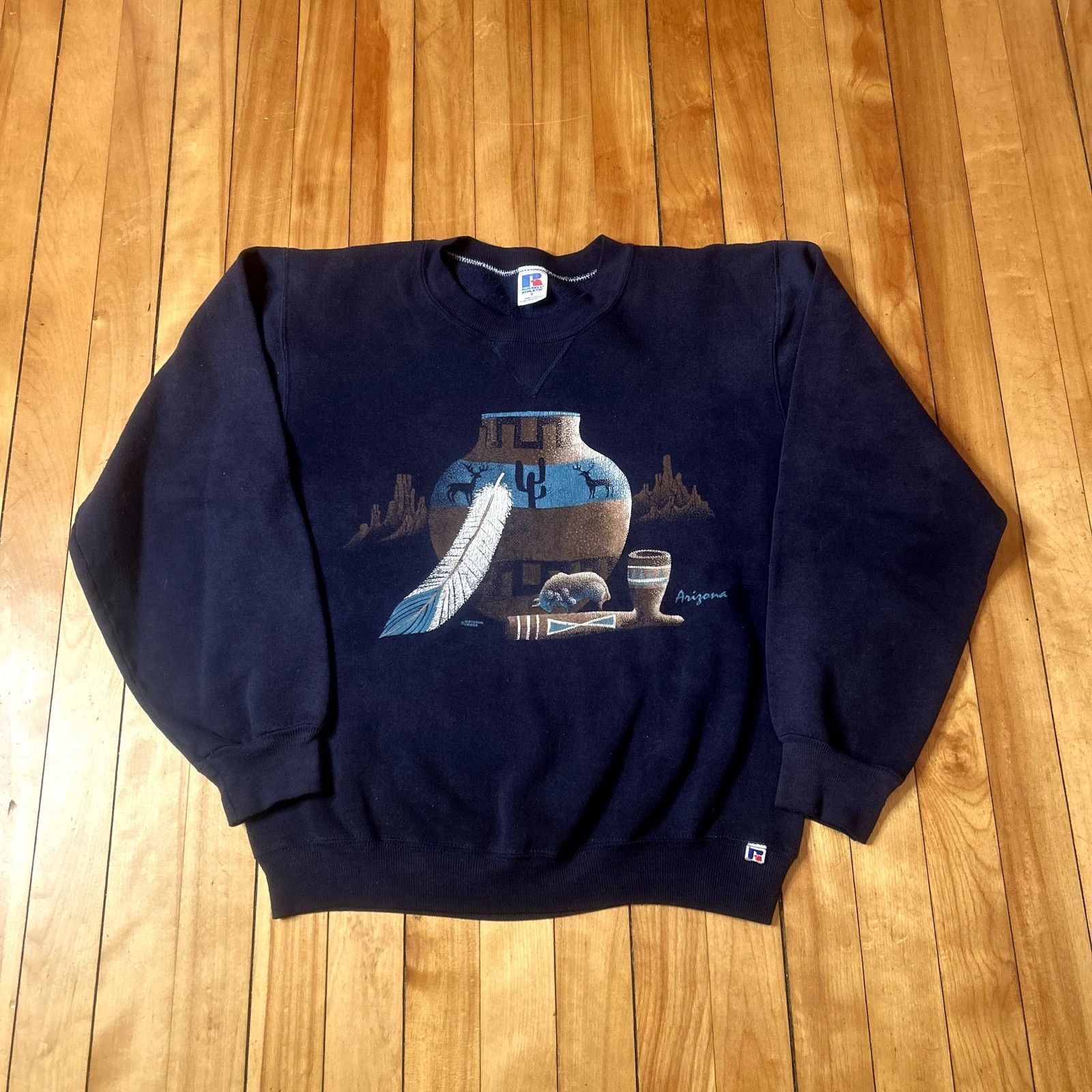 Vintage 90s Russell Aztec Crewneck Small Size US S / EU 44-46 / 1 - 1 Thumbnail
