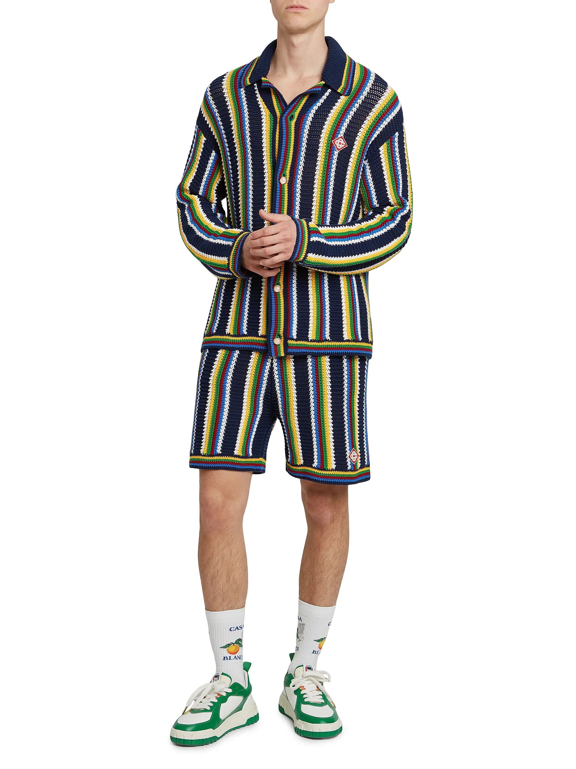 os11x0725 Striped Crochet Shorts in Multicolor