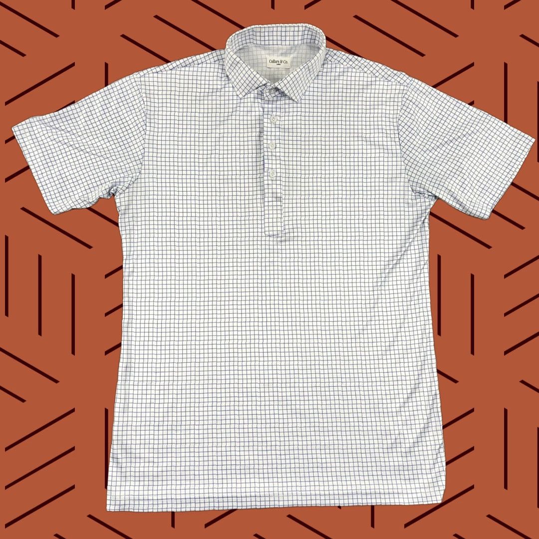 CO Collars & Co Polo Shirt Mens Large White Blue Grid Dress Collar Business Casual Size US L / EU 52-54 / 3 - 1 Thumbnail