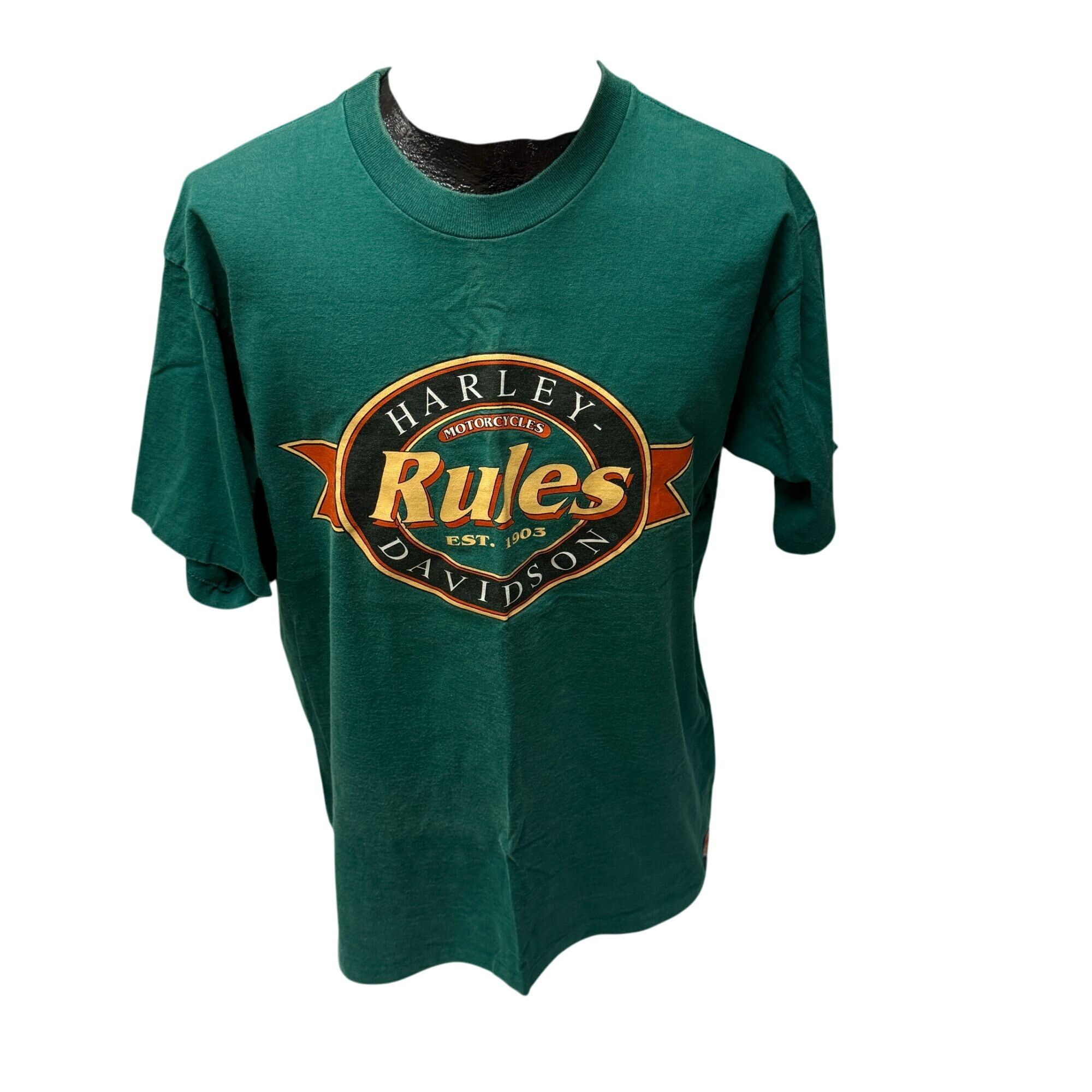 Harley Davidson 90's Harley Davidson Motorcycle Turquoise LOGO BIKER T Shirt Size US XL / EU 56 / 4 - 2 Thumbnail