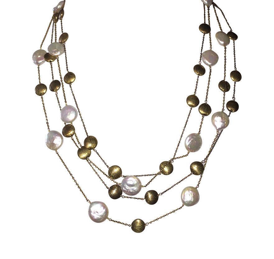 Designer 18kt Gold Vermeil Sterling Coin Pearl Disc Flapper Necklaces Size ONE SIZE - 1 Thumbnail