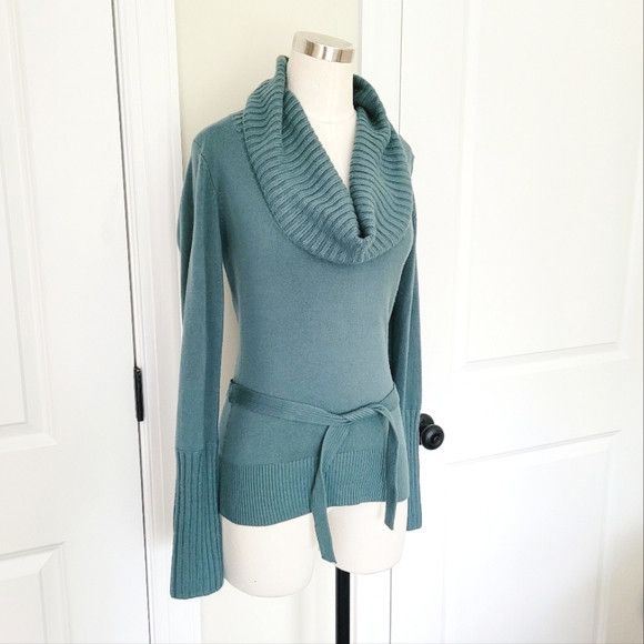 Macys Juniors' Hooked Up By IOT Teal Cowlneck Belted Sweater Size M / US 6-8 / IT 42-44 - 3 Thumbnail
