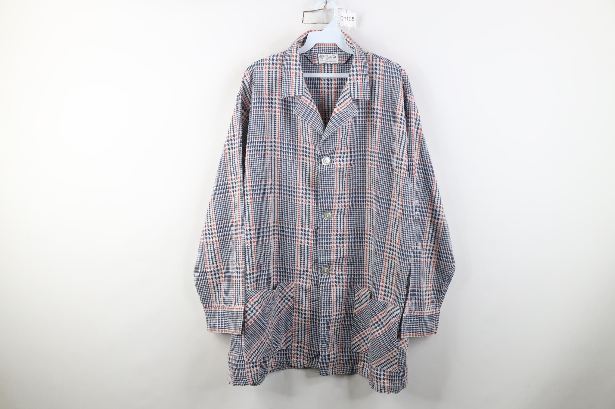 Vintage Vintage 70s Streetwear Plaid Lab Coat Button Jacket USA Size US XL / EU 56 / 4 - 1 Thumbnail