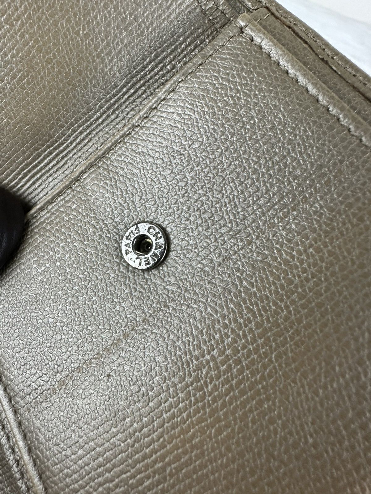 Chanel Chanel Tan/ Beige Caviar Leather Designer Slim Bifold Wallet Size ONE SIZE - 10 Thumbnail