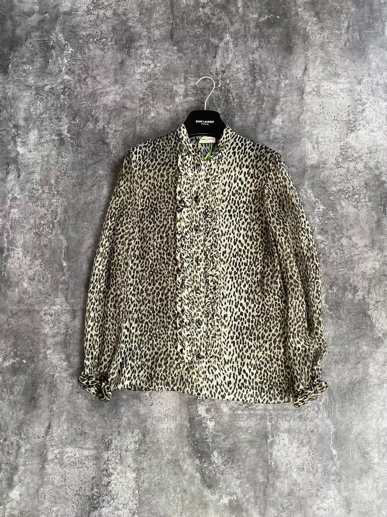 Saint Laurent Paris Saint Laurent Paris Lace Collar Leopard Print Shirt Size XS / US 0-2 / IT 36-38 - 1 Thumbnail