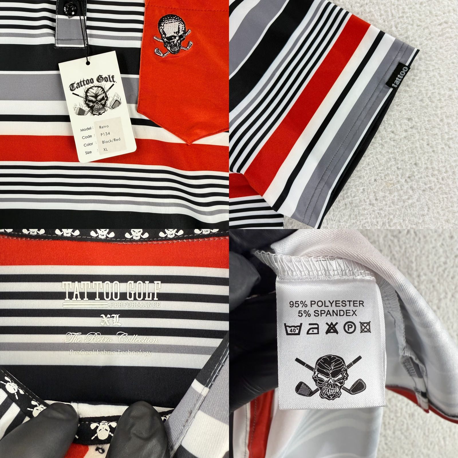 Vintage Tattoo Golf Mens XL Polo Shirt Red Black Stripe ProCool Performance Golf Shirt Size US XL / EU 56 / 4 - 8 Thumbnail