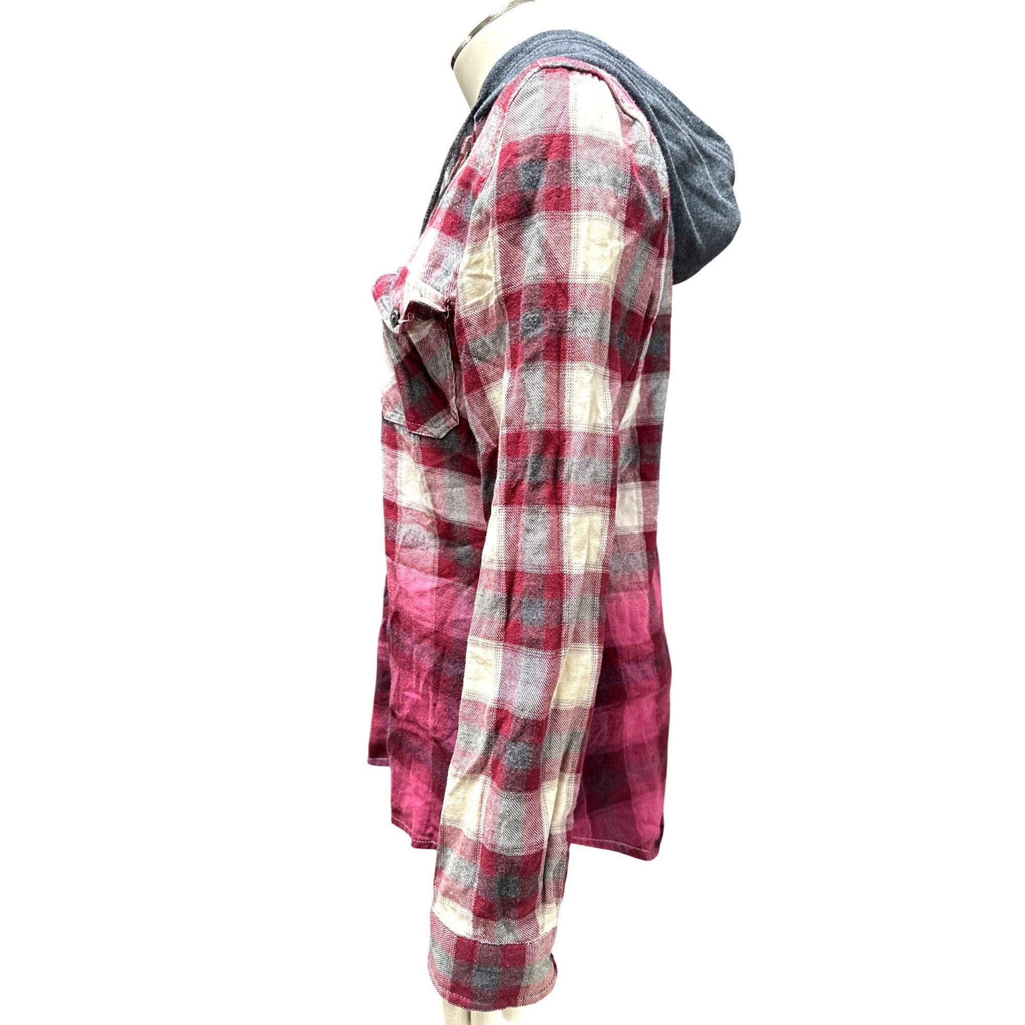 Empyre Empyre Hooded Plaid Flannel Shirt Jacket Burgundy Gray Ombre Size S / US 4 / IT 40 - 3 Thumbnail