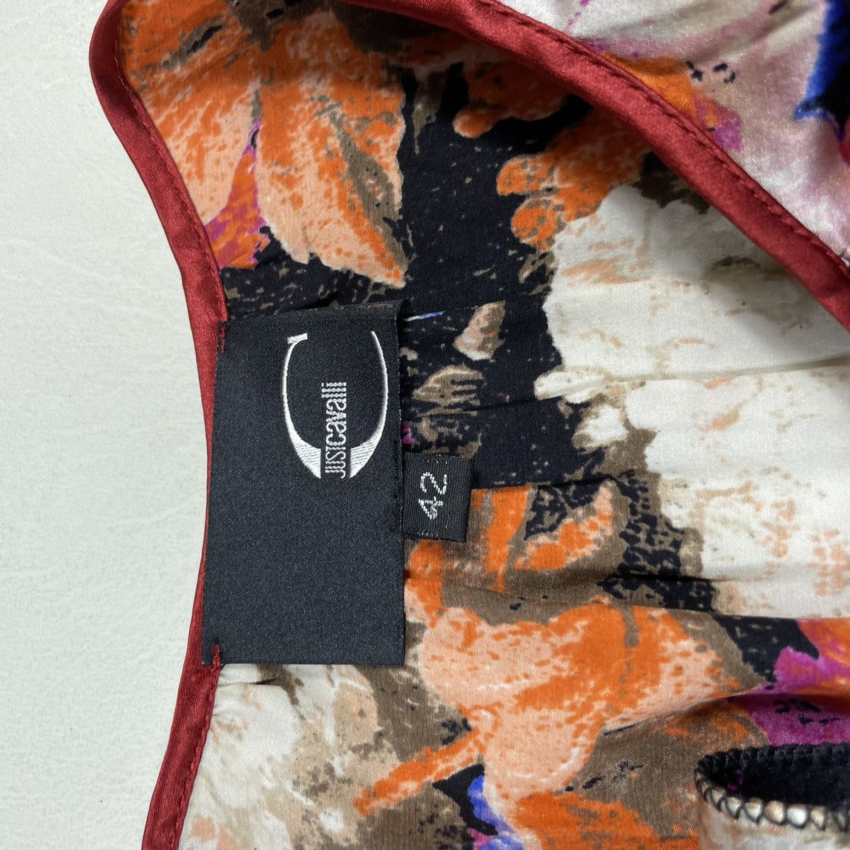 Roberto Cavalli Just Cavalli Multicolor Silk Satin Floral Print Size M / US 6-8 / IT 42-44 - 9 Thumbnail
