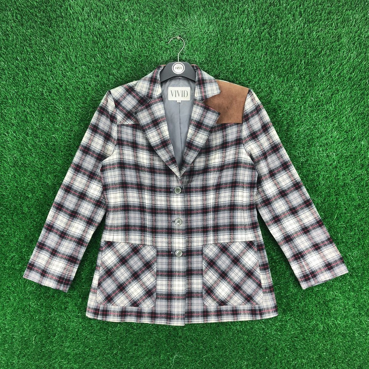 Japanese Brand Vintage 80's Wool Coat Jacket Checkered for Ladies by VIVID Size XS / US 0-2 / IT 36-38 - 1 Thumbnail