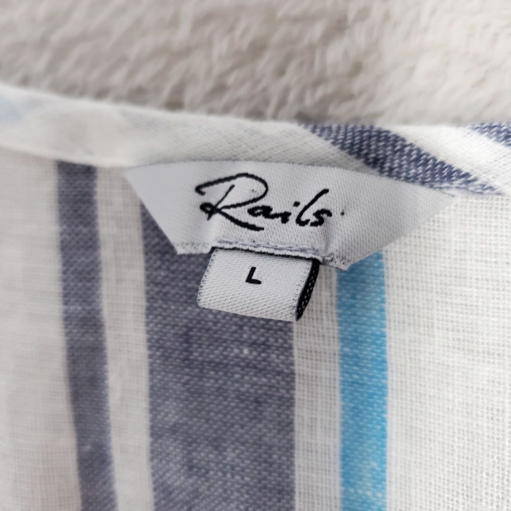 Rails Rails Dress Women L Midi Aegean Blue White Stripe Sleeveless Linen Blend V-Neck Smocked Waist Lined Casual Sundress 55% Linen 45% Rayon Size L / US 10 / IT 46 - 4 Thumbnail