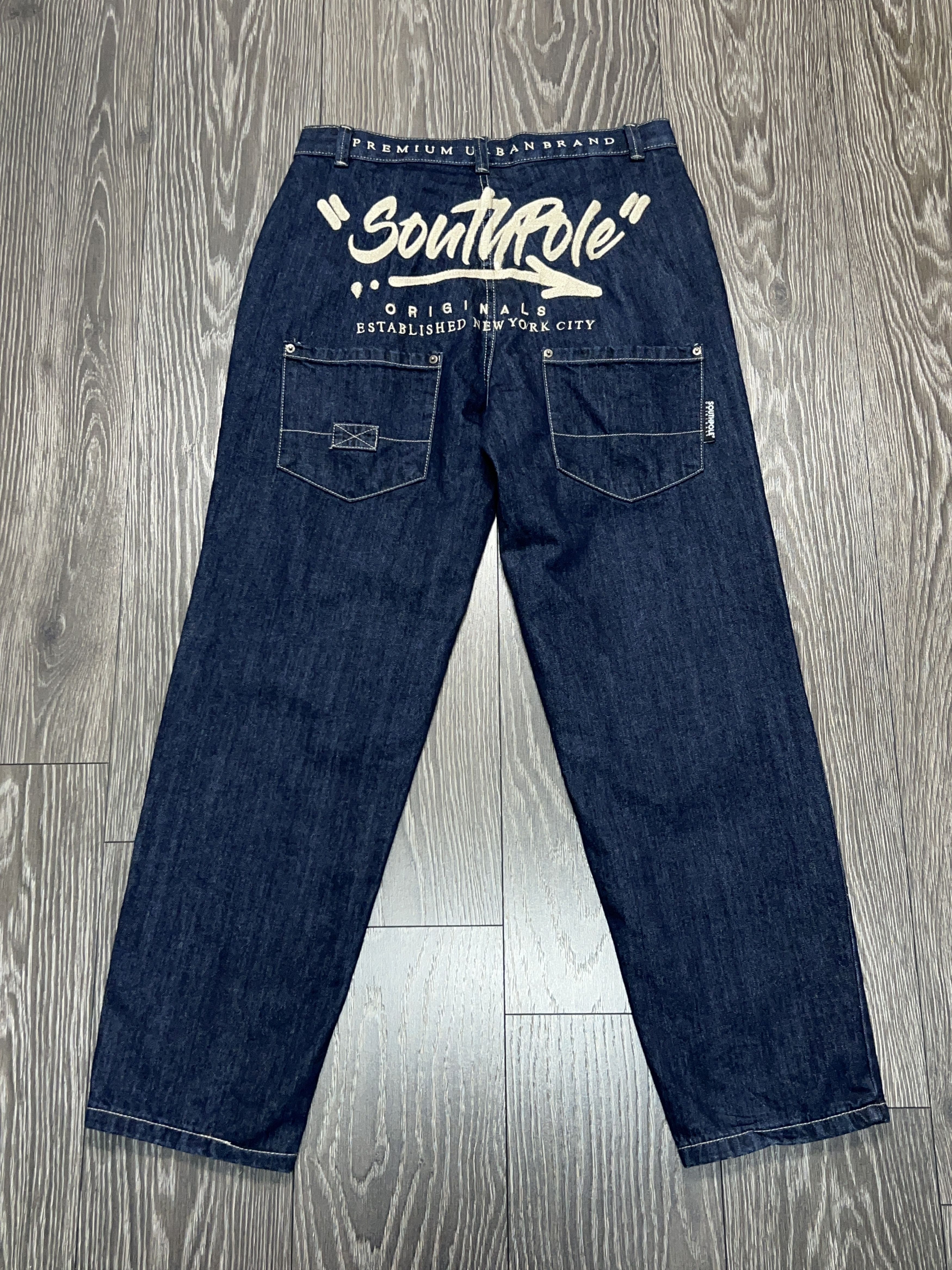 Southpole Mens Script Denim Jeans Pants Big Logo Embroidery Size 32 Size US 32 / EU 48 - 1 Thumbnail