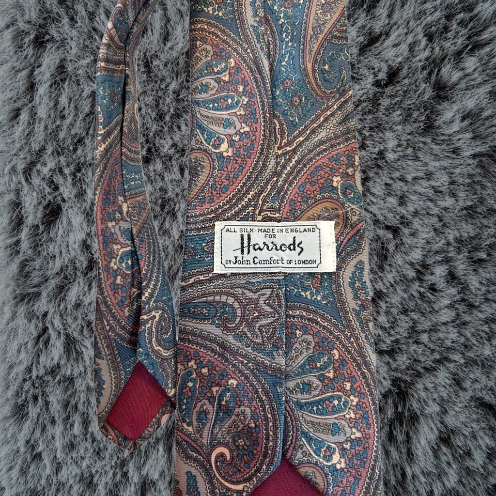 Vintage Harrods Mens Tie Silk Paisley Jacquard Necktie Formal Business Accessory Blue, Men's