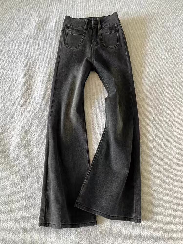Japanese Brand × Jean Street Y2K vintage washed black baggy micro flare jeans Size US 30 / EU 46 - 5 Thumbnail